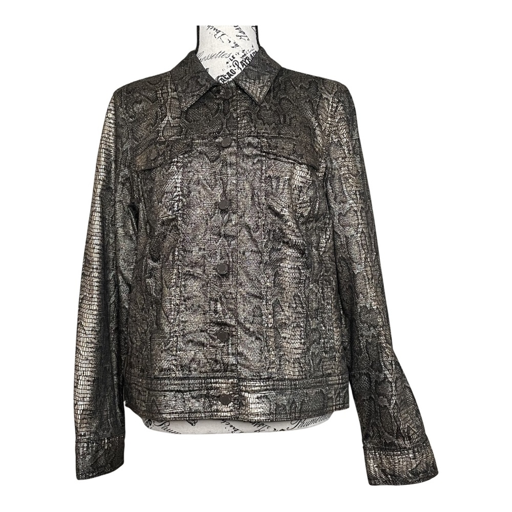 Brown and Black Snake Print Button Down Sz L